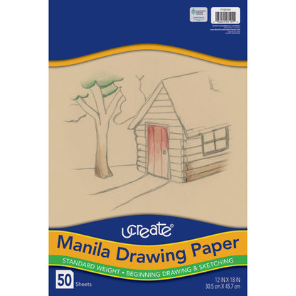 Drawing Paper, Manila, Standard Weight, 12" x 18", 50 Sheets Per Pack, 6 Packs