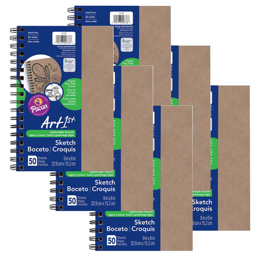 Create Your Own Cover Sketch Diary, Natural Chip Cover, 9" x 6", 50 Sheets, Pack of 6