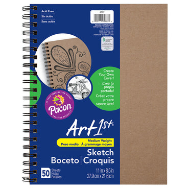 Create Your Own Cover Sketch Diary, Natural Chip Cover, 11" x 8-1/2", 50 Sheets, Pack of 3