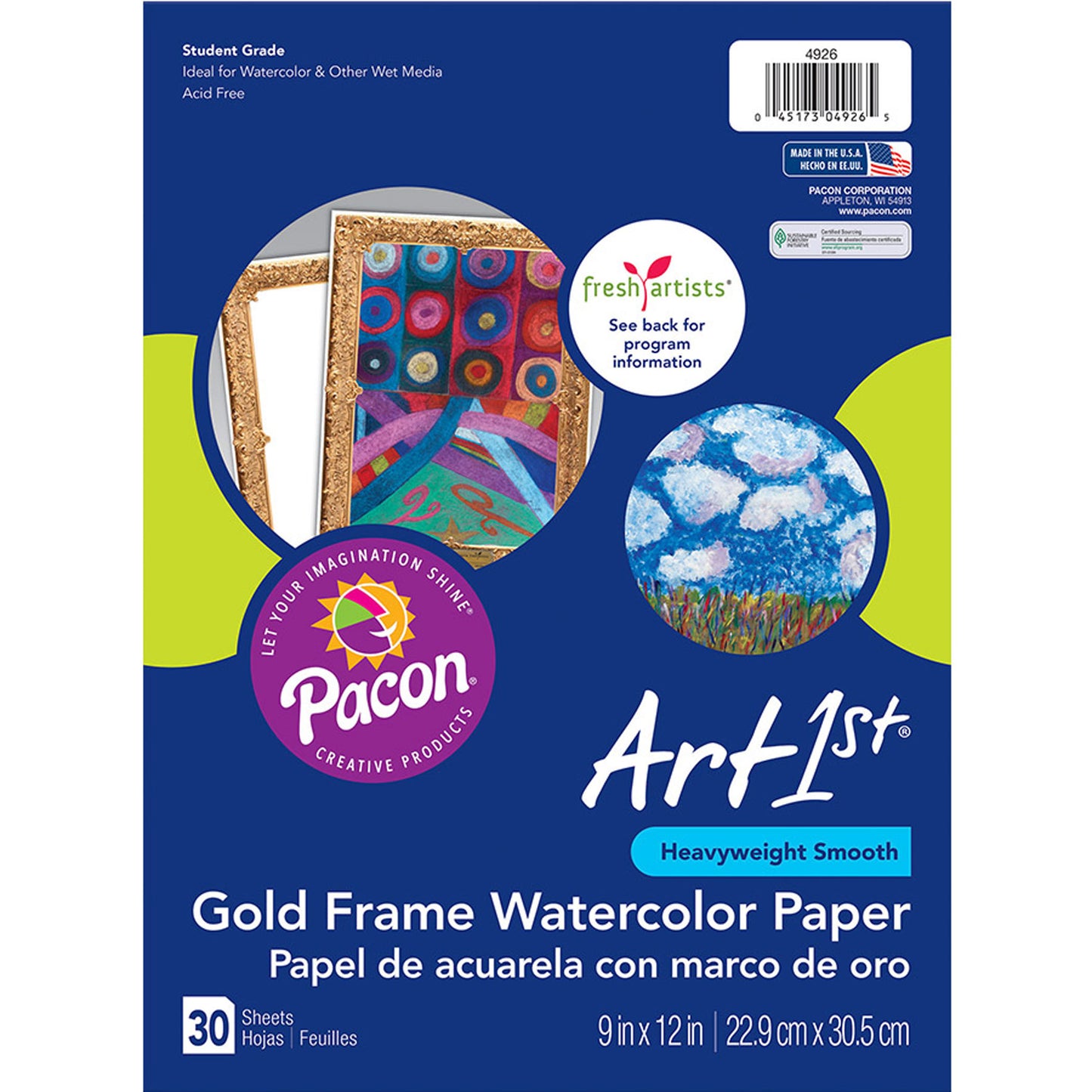 Watercolor Paper, Gold Frame, 9" x 12", 30 Sheets Per Pack, 3 Packs