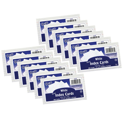 Index Cards, White, Ruled, 1/4" Ruled 3" x 5", 100 Per Pack, 12 Packs