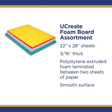 Foam Board, 6 Assorted Colors, Matte, 20" x 30", 12 Sheets