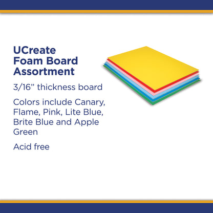 Foam Board, 6 Assorted Colors, Matte, 20" x 30", 12 Sheets