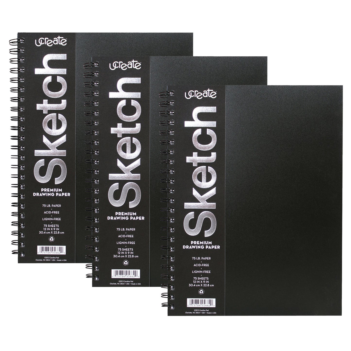 Poly Cover Sketch Book, Heavyweight, 12" x 9", 75 Sheets, Pack of 3