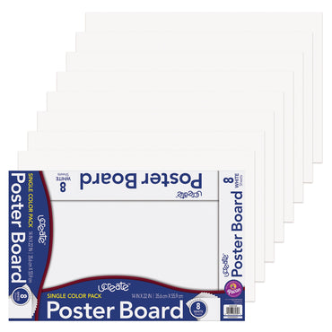 Poster Board, White, 14" x 22", 8 Sheets/Pack, Carton of 24 Packs