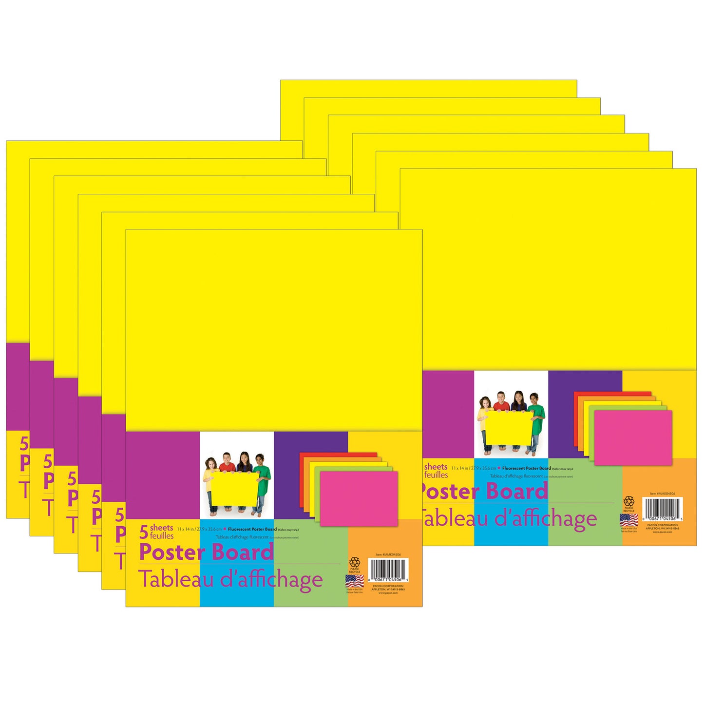 Neon Poster Board, 5 Assorted Colors, 11" x 14", 5 Sheets Per Pack, 12 Packs