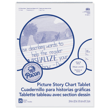 Picture Story Chart Tablet, White, Ruled Short, 1-1/2" Ruled, 24" x 32", 25 Sheets, Pack of 2