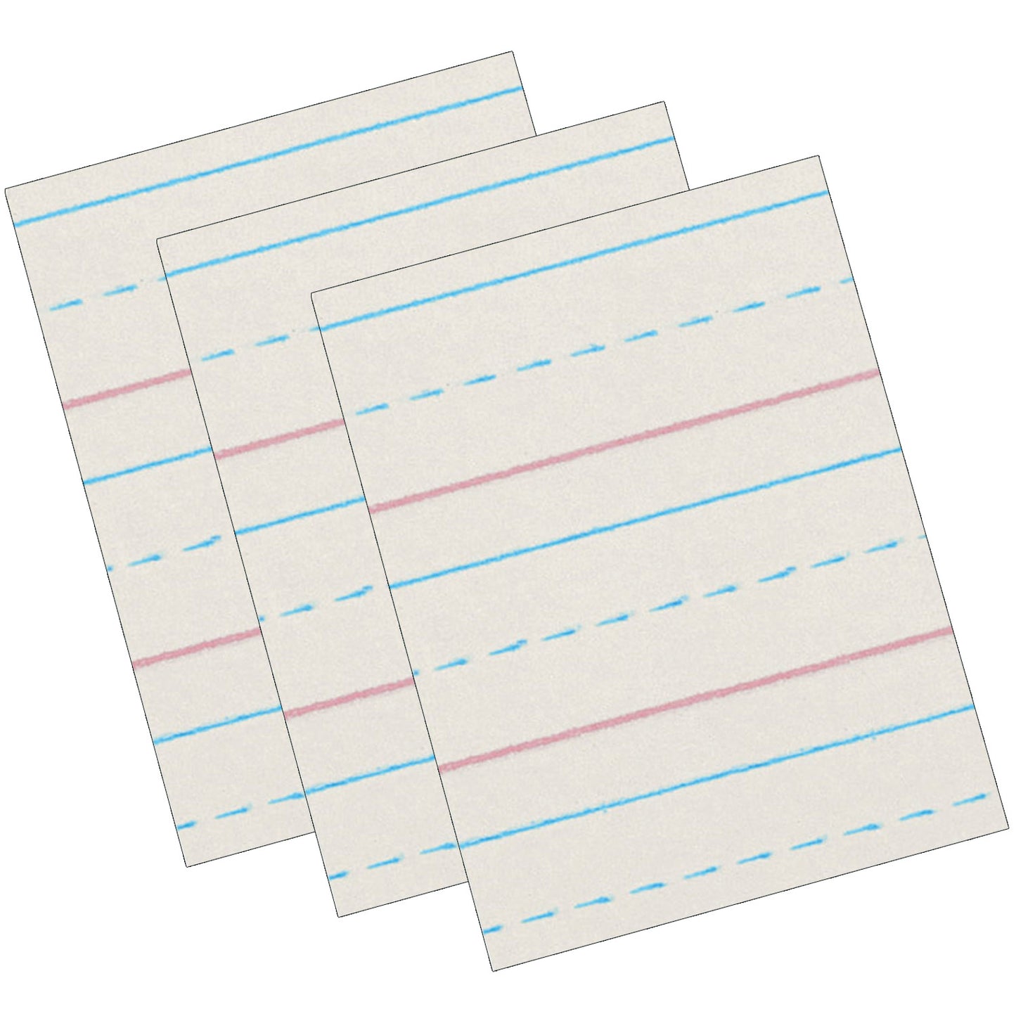 Newsprint Handwriting Paper, Dotted Midline, Grade 2, 1/2" x 1/4" x 1/4" Ruled Short, 8" x 10-1/2", 500 Sheets Per Pack, 3 Packs