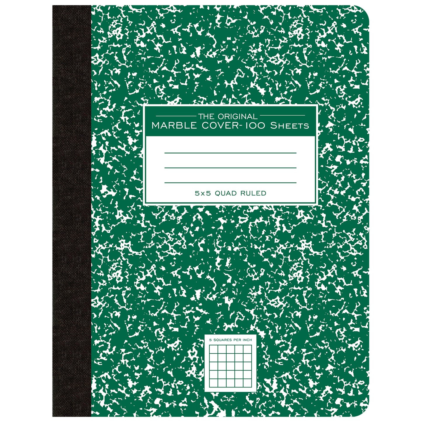 Composition Book, 5x5 Graph, 100 Sheets, 9.75" x 7.5", Green Marble, Pack of 6