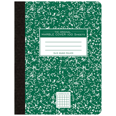 Composition Book, 5x5 Graph, 100 Sheets, 9.75" x 7.5", Green Marble, Pack of 6