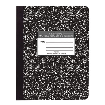 Composition Book, Unruled, 50 Sheets, 9.75" x 7.5" , Black Marble, Pack of 12