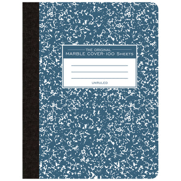 Composition Book, Unruled, 100 Sheets, 9.75" x 7.5", Blue Marble, Pack of 6