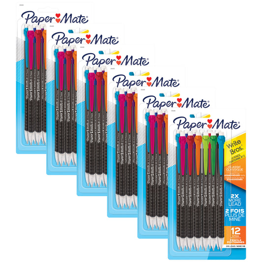 Write Bros® Mechanical Pencil, 0.7mm, Assorted, 12 Per Pack, 6 Packs