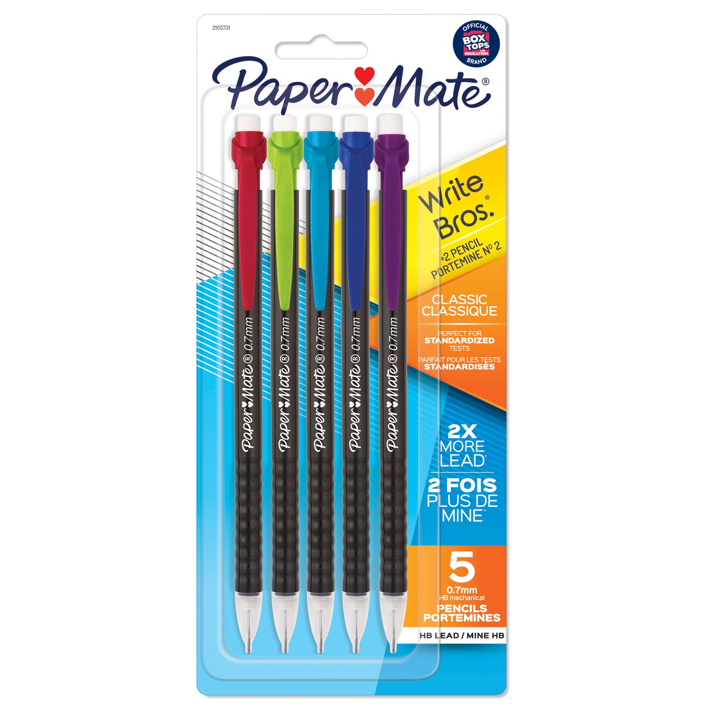 Write Bros® Mechanical Pencil, 0.7mm, Assorted, 5 Per Pack, 12 Packs