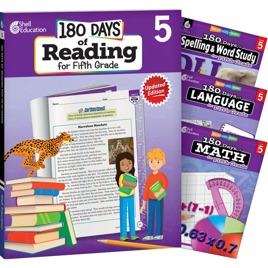 180 Days Reading, Spelling, Language, & Math Grade 5: 4-Book Set