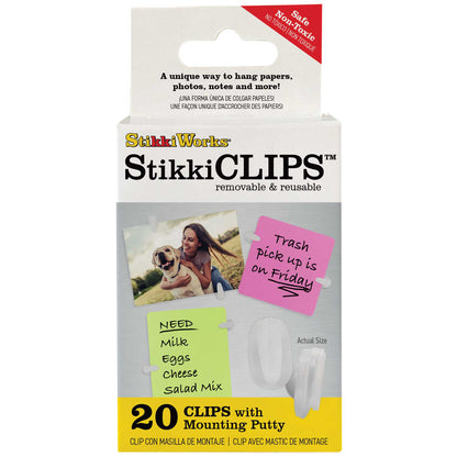 Stikki Clips with Mounting Putty, 20 Per Pack, 6 Packs