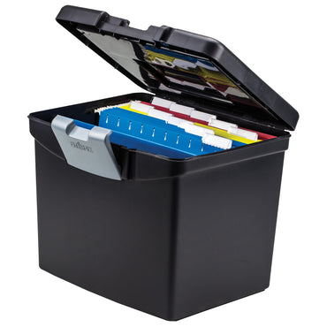 Portable File Box with XL Storage Lid, Black