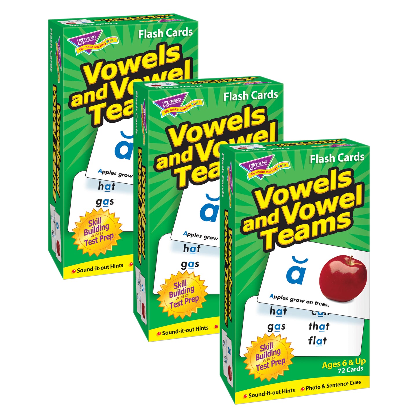 Vowels and Vowel Teams Skill Drill Flash Cards, Pack of 3