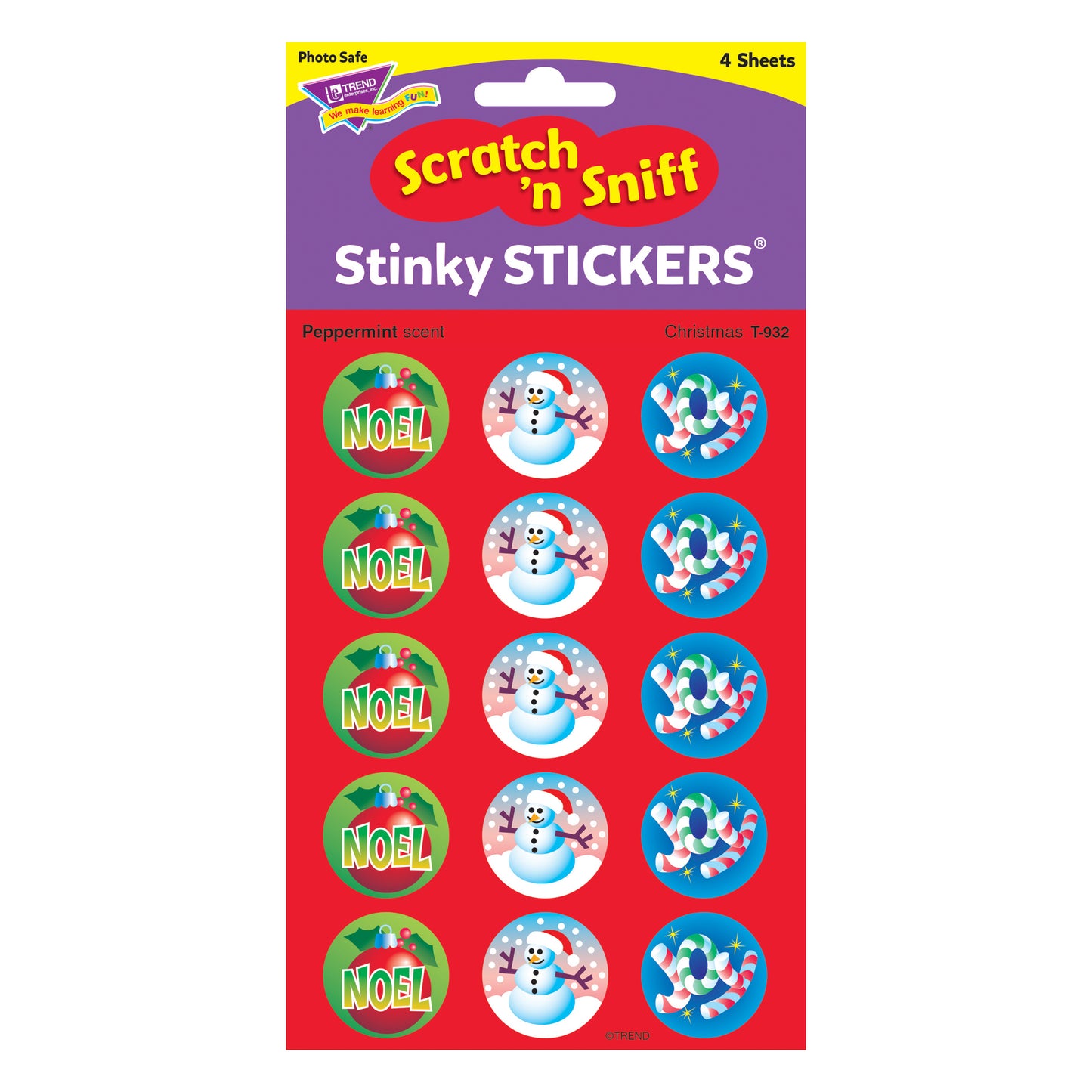 Christmas/Peppermint Stinky Stickers®, 60 Per Pack, 6 Packs