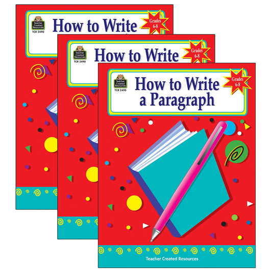 How to Write a Paragraph Activity Book, Grade 6-8, Pack of 3