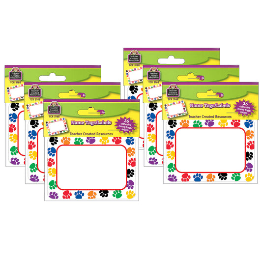 Colorful Paw Prints Name Tags, 36 Per Pack, 6 Packs