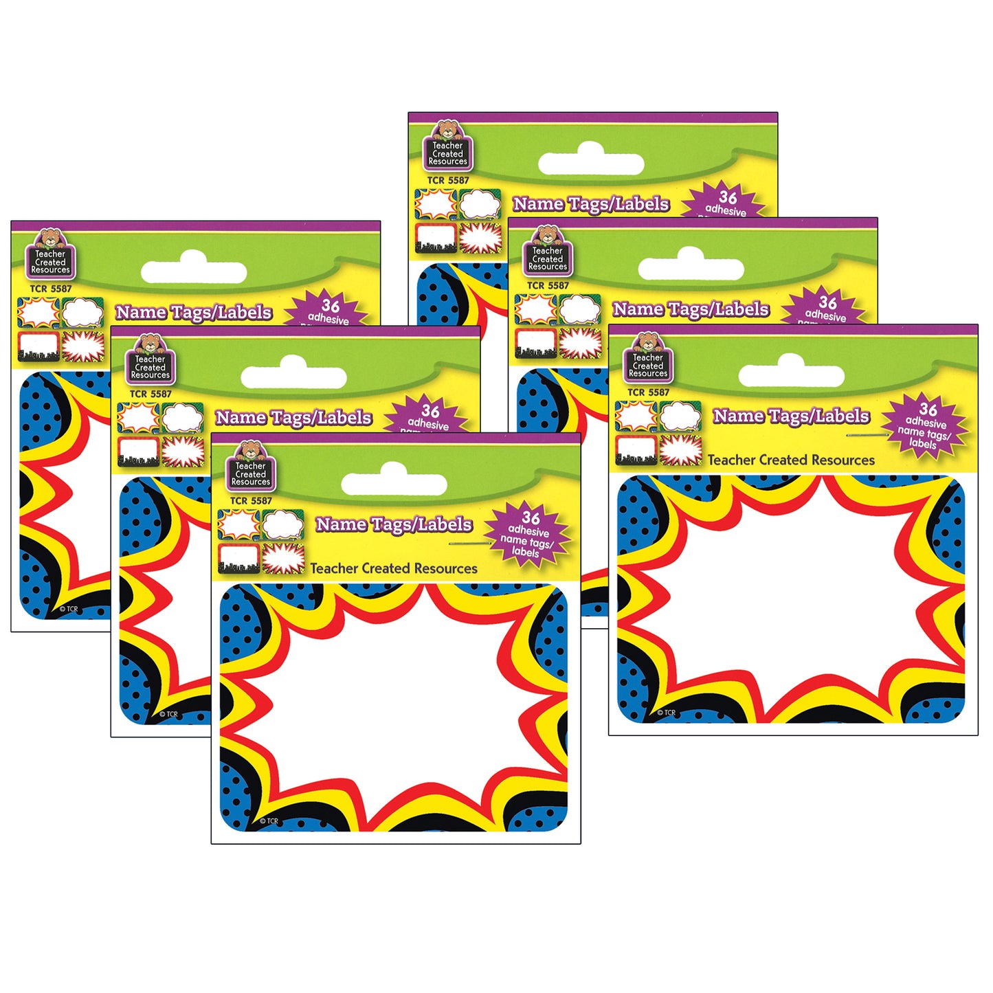 Superhero Name Tags/Labels, 36 Per Pack, 6 Packs