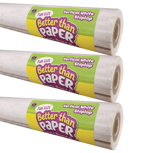 Fun Size Better Than Paper® Bulletin Board Roll, 18" x 12', Vertical White Shiplap, Pack of 3