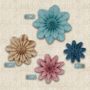 Calming Colors Paper Flowers, Pack of 4