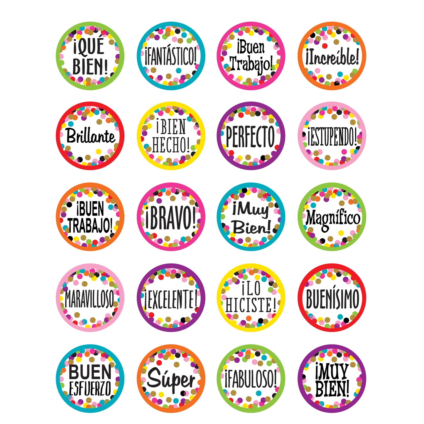 Confetti Spanish Stickers, 120 Per Pack, 12 Packs