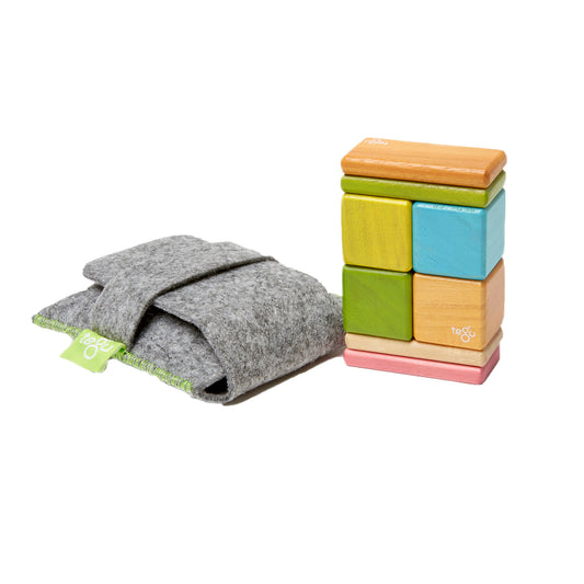 Magnetic Wooden Blocks, 8-Piece Pocket Pouch, Tints