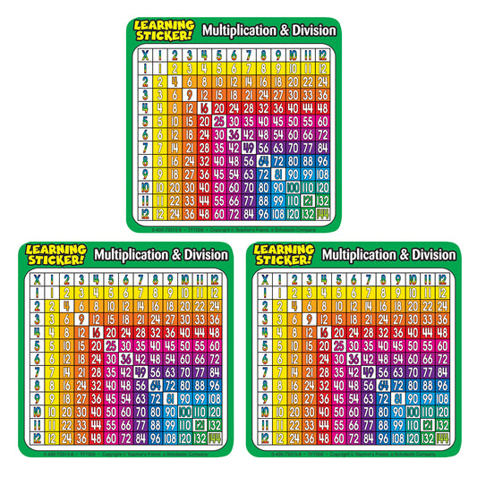 Multiplication-Division Learning Stickers, 4", 20 Per Pack, 3 Packs