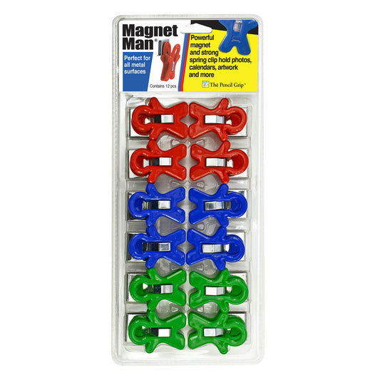 Magnet Man Magnetic Clip, Assorted Colors, Clamshell, Pack of 12