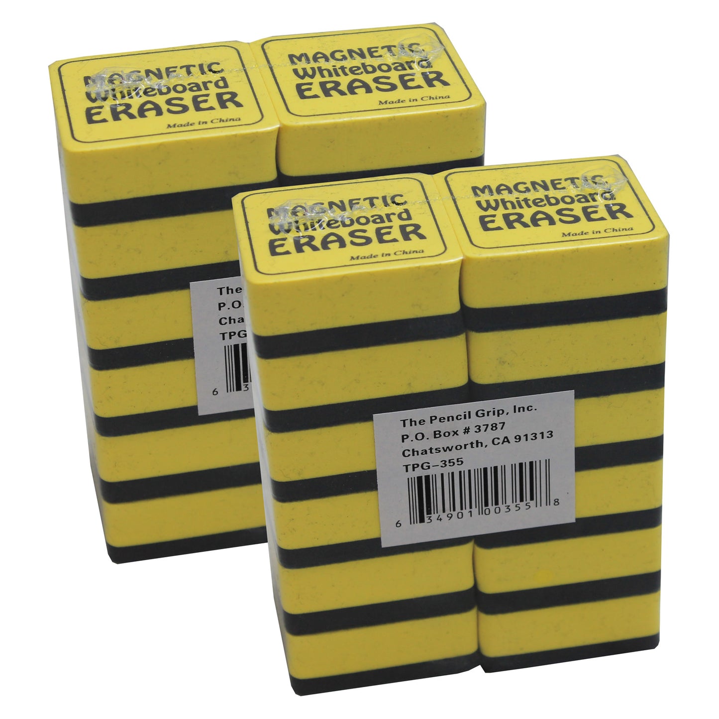 Magnetic Whiteboard Eraser, 2" x 2", Yellow, 12 Per Pack, 2 Packs