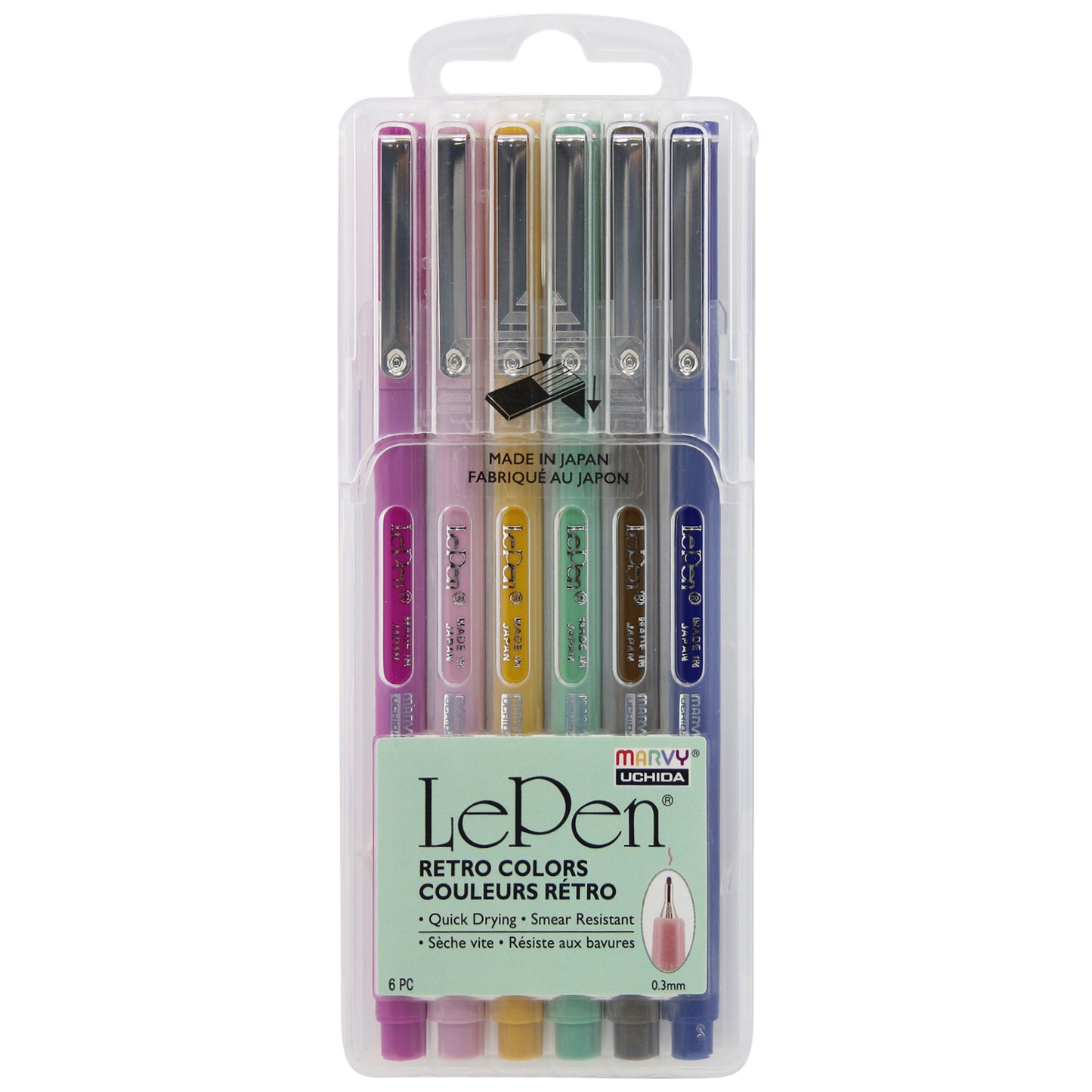 LePen® Micro-Fine Point Pen, Retro, 6 Per Pack, 2 Packs