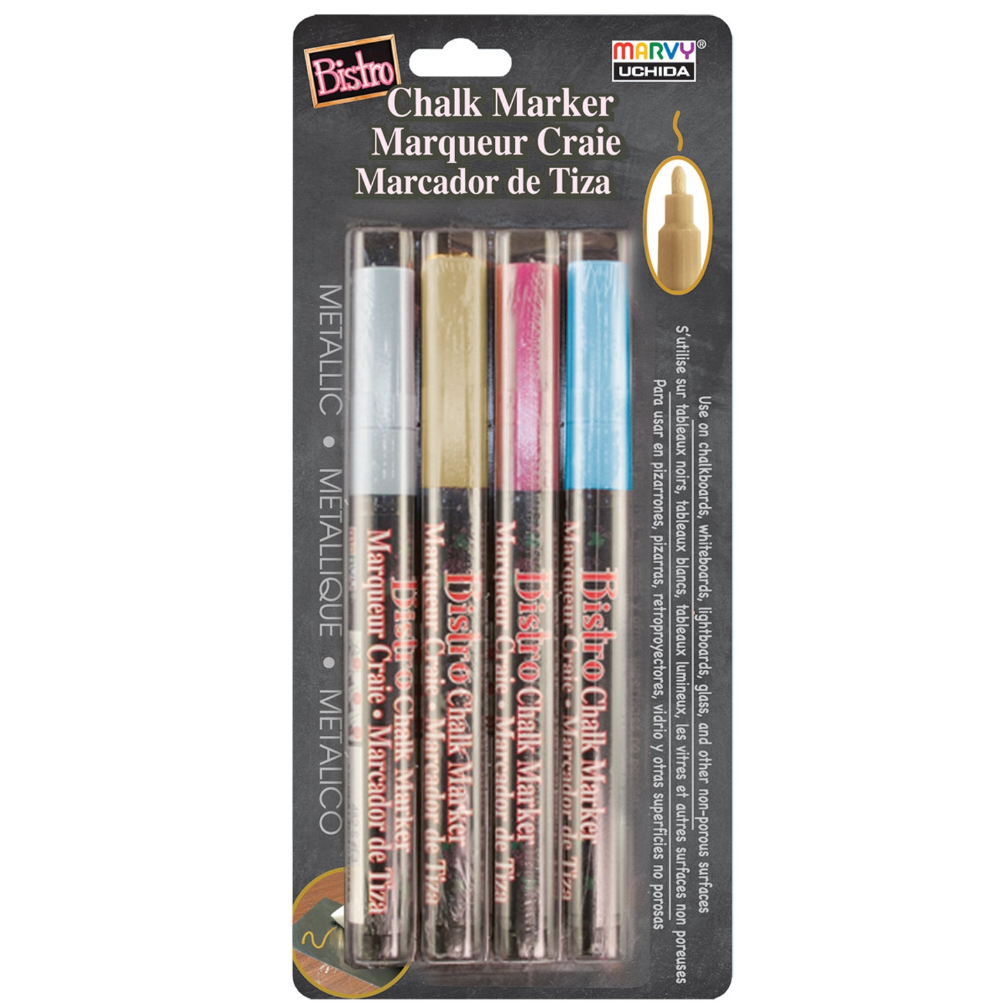 Bistro Chalk Marker Fine Tip Set 4M, Metallic Colors, 4 Per Pack, 2 Packs