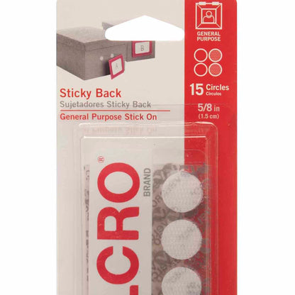 Sticky Back™ Round Fasteners, 0.63", White, 15 Per Pack, 6 Packs