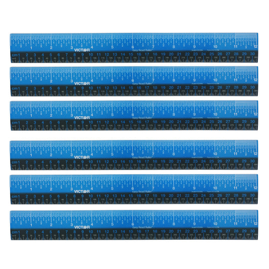 Easy Read™ Ruler, Plastic, Blue/Black, 12", Pack of 6