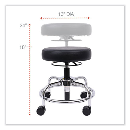 Alera Hl Series Height-adjustable Utility Stool, Backless, Supports Up To 300 Lb, 24" Seat Height, Black Seat, Chrome Base