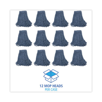 Mop Head, Standard Head, Cotton/synthetic Fiber, Cut-end, #20, Blue, 12/carton