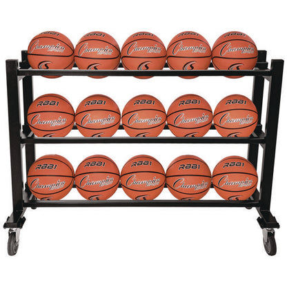 Deluxe Heavy-duty Basketball Cart, Metal, 220 Lb Capacity, 16 X 50.75 X 34.75, Black