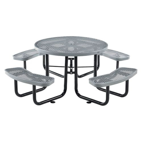 Expanded Steel Picnic Table, Round, 46" Dia X 29.5"h, Gray Top, Gray Base/legs