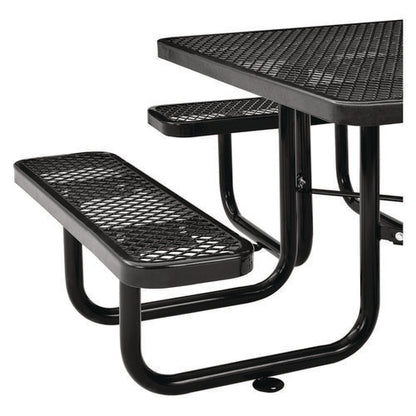 Expanded Steel Picnic Table, Square, 81 X 81 X 29.5, Black Top, Black Base/legs