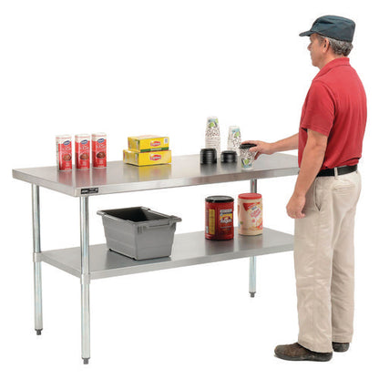 Work Table With Undershelf, Rectangular, 60 X 30 X 35, Silver Top, Silver Base/legs