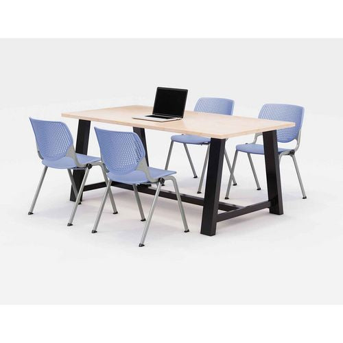 Midtown Dining Table With Four Periwinkle Kool Series Chairs, 36 X 72 X 30, Kensington Maple