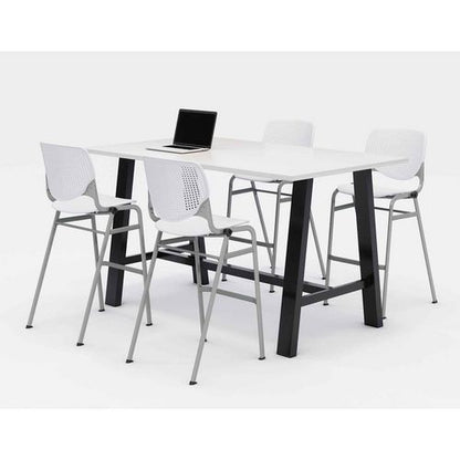 Midtown Bistro Dining Table With Four White Kool Barstools, 36 X 72 X 41, Designer White