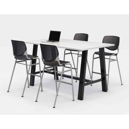 Midtown Bistro Dining Table With Four Black Kool Barstools, 36 X 72 X 41, Designer White