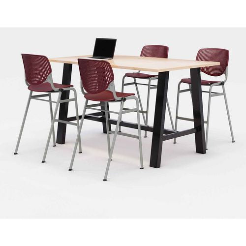 Midtown Bistro Dining Table With Four Burgundy Kool Barstools, 36 X 72 X 41, Kensington Maple