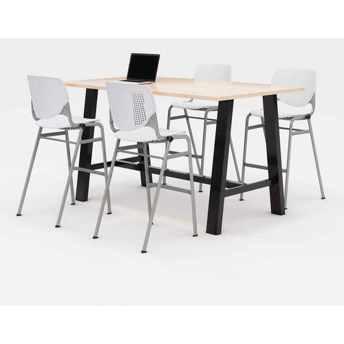 Midtown Bistro Dining Table With Four White Kool Barstools, 36 X 72 X 41, Kensington Maple