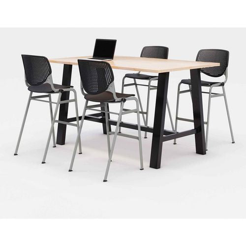 Midtown Bistro Dining Table With Four Black Kool Barstools, 36 X 72 X 41, Kensington Maple