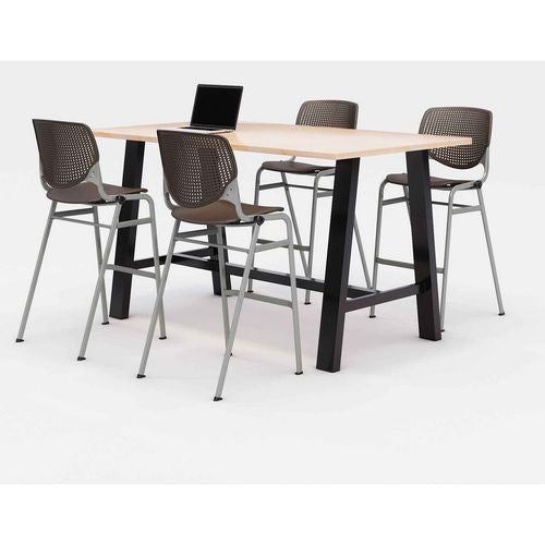 Midtown Bistro Dining Table With Four Brownstone Kool Barstools, 36 X 72 X 41, Kensington Maple